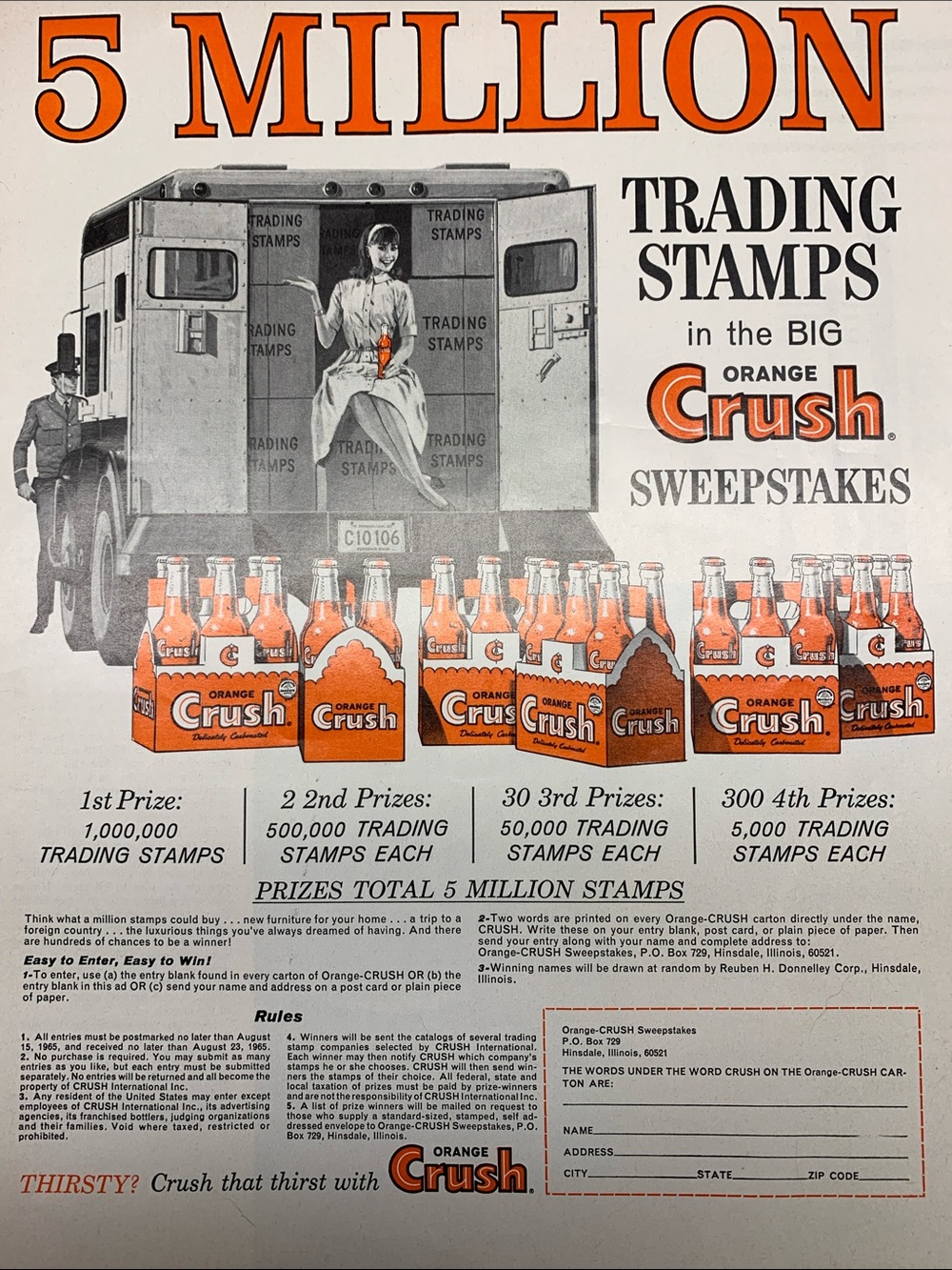 Vintage Orange Crush - $5 Million Contest Saturday Evening Post April 10, 1965